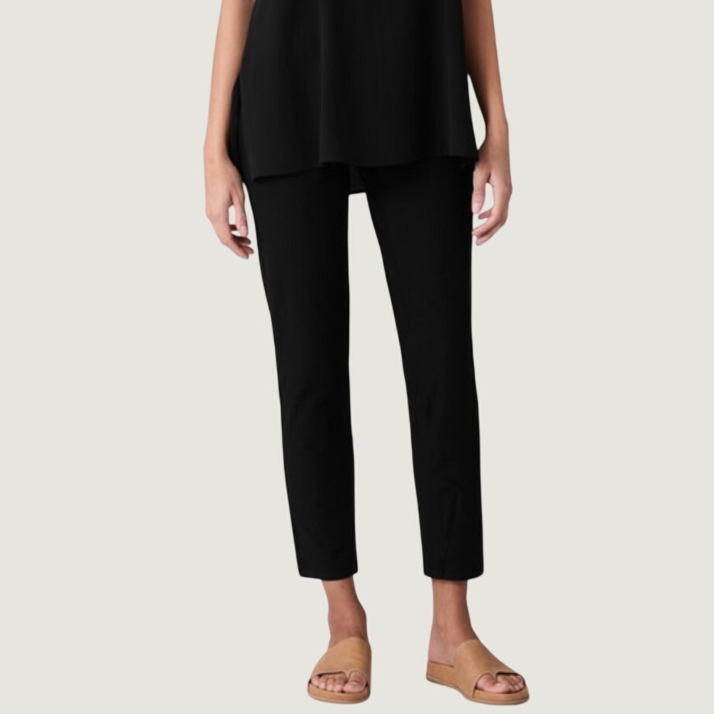 Eileen Fisher Black Washable Stretch Crepe High Waist Pull On Pants M Minimalist